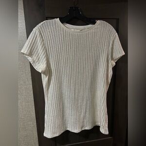 Ted Baker London Cream Ribbed Short Sleeve Tee